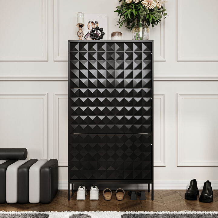 FUFU&GAGA Black Flip-Drawer Shoe Cabinet with Double Plastic Racks and Anti-Tip Kit (26.7" W x 9.3" D x 51.7" H), Black