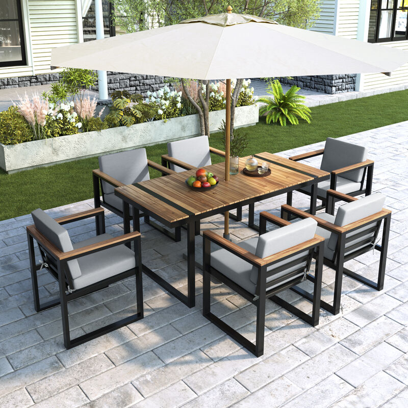 Merax 7 Pieces Outdoor Dining Set Patio Dining Table and Chair Set