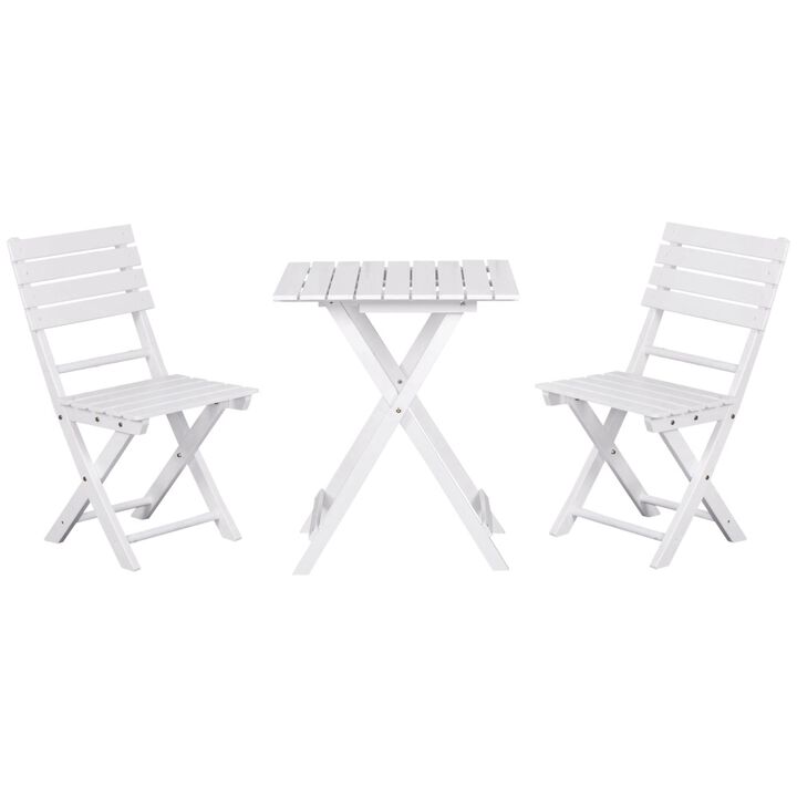 White Garden Trio: 3-Piece Folding Pine Wood Bistro Set