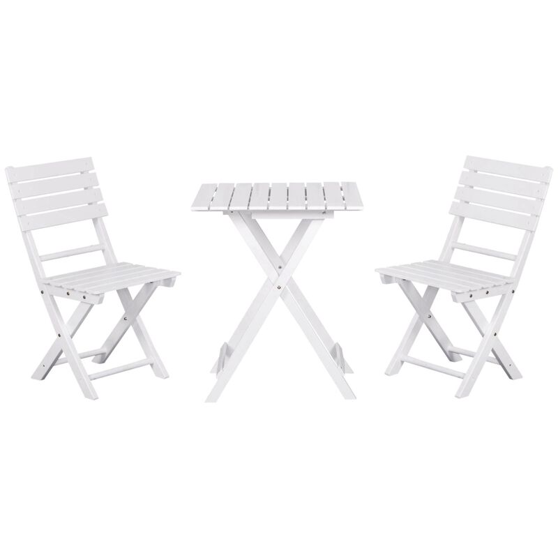 White Garden Trio: 3-Piece Folding Pine Wood Bistro Set