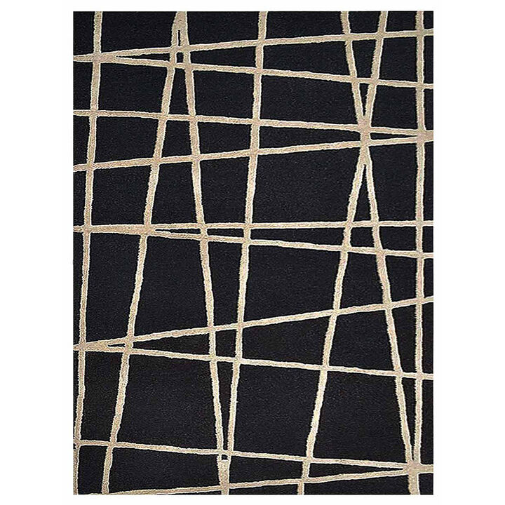 RUGSOTIC CARPETS HAND TUFTED WOOL ECO-FRIENDLY AREA RUGS  - 5'x8', Rectangle Shape, Black, Contemporary Modern Design, High Pile Thick Handmade Area Rugs for Living Room, Bed Room (K02001)