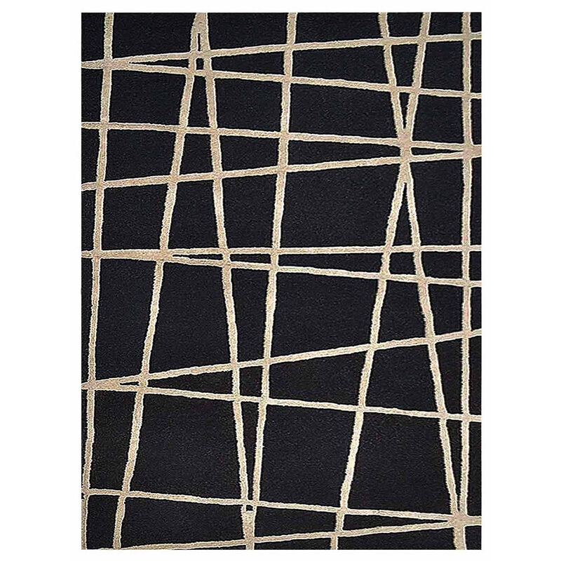 RUGSOTIC CARPETS HAND TUFTED WOOL ECO-FRIENDLY AREA RUGS  - 5'x8', Rectangle Shape, Black, Contemporary Modern Design, High Pile Thick Handmade Area Rugs for Living Room, Bed Room (K02001)