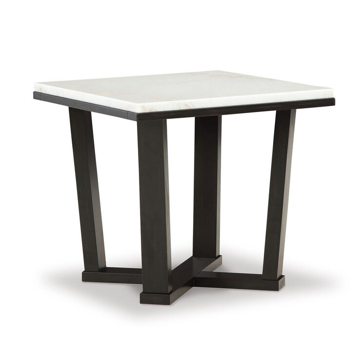 Fana Side End Table, White Marble Top, 24 Inch Square, Espresso Brown - Benzara