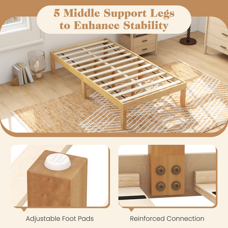 Platform Bed Frame with Wooden Slats Support for Sturdy Mattress Foundation and Modern Bedroom Style