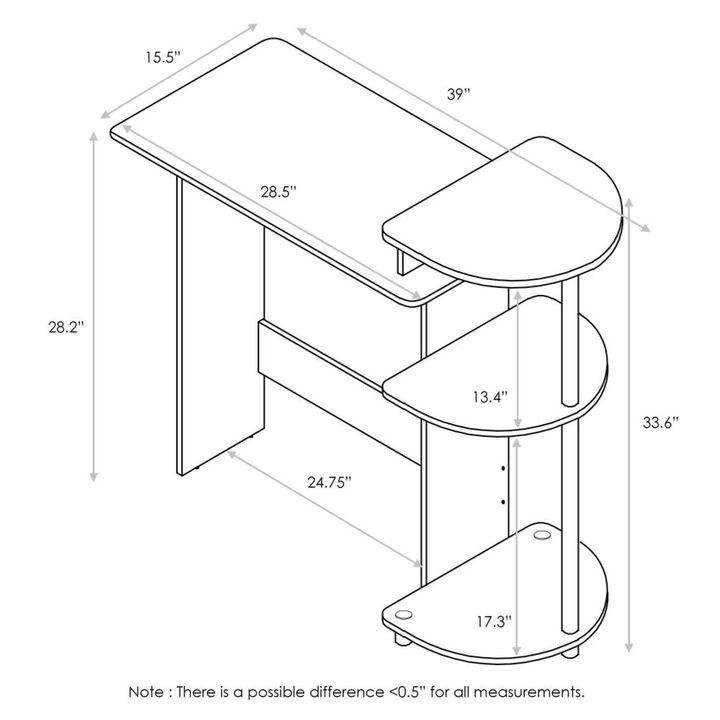 Furinno Furinno Compact Computer Desk with Shelves, Columbia Walnut/Black, 11181CWN/BK