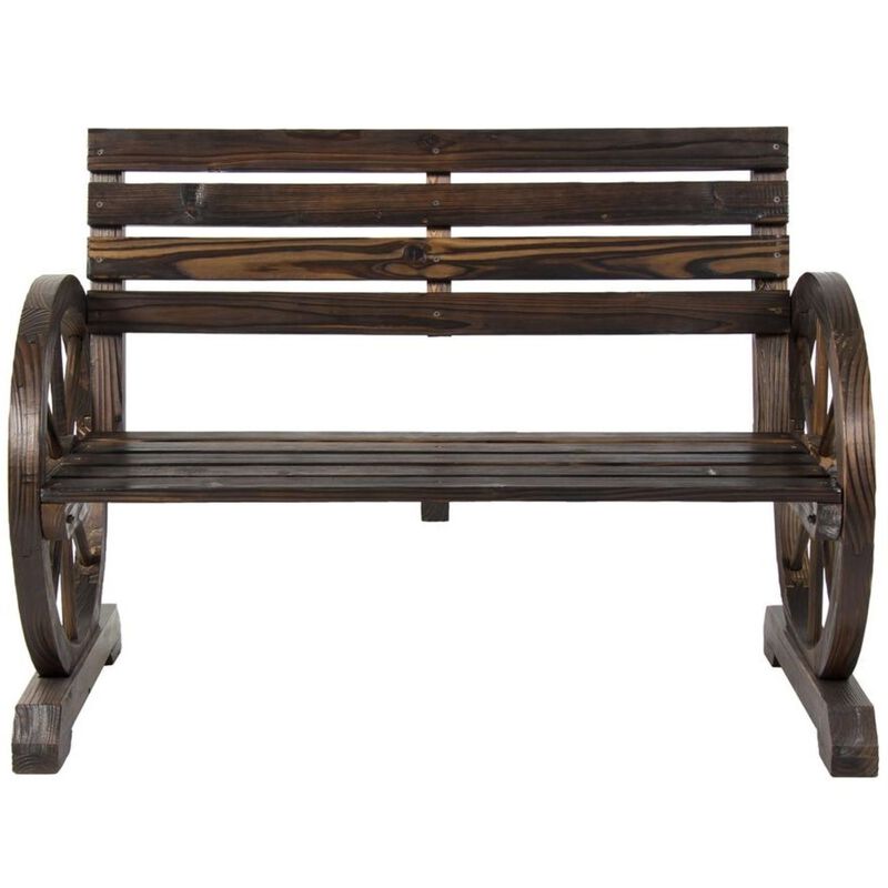 Hivvago 2 Person Farmhouse Wagon Wheel Wooden Bench