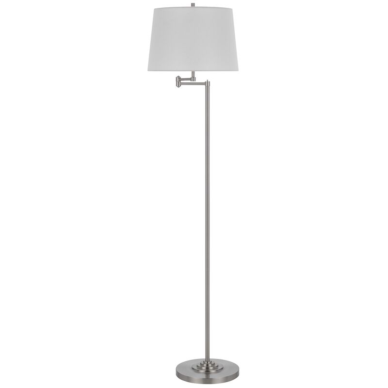 Tomi 63 Inch Floor Lamp, Double Swing Arm, Brushed Steel, White Shade - Benzara