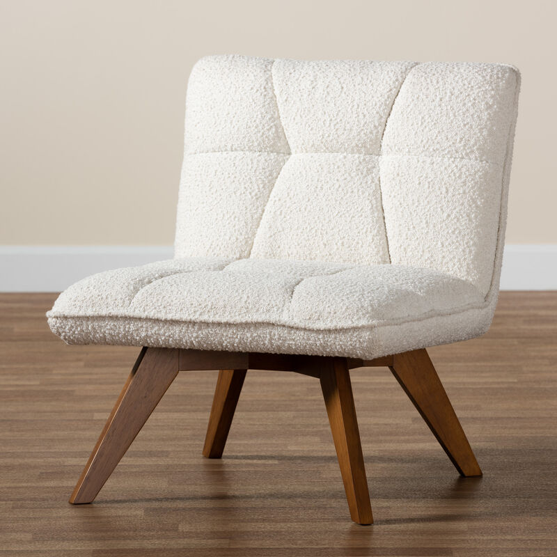 Baxton Studio Darielle Cream Boucle Fabric and Walnut Brown Finished Rubberwood Accent Chair