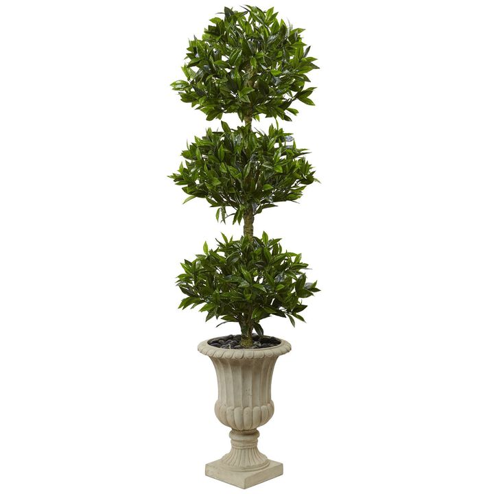 Nearly Natural 5.5-in Triple Bay Leaf in Urn UV Resistant (Indoor/Outdoor)