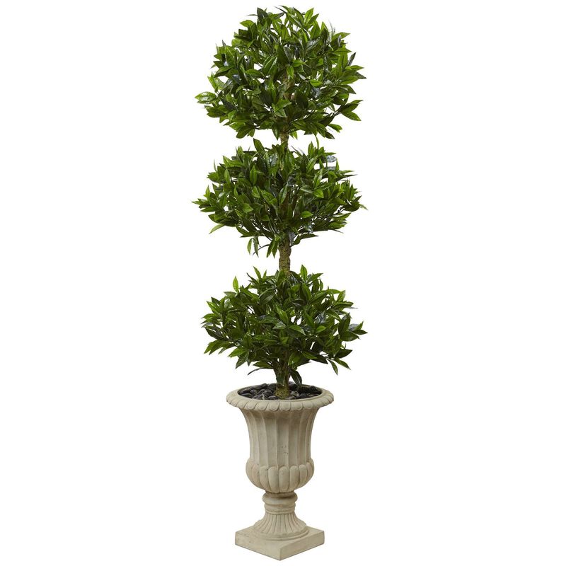 Nearly Natural 5.5-in Triple Bay Leaf in Urn UV Resistant (Indoor/Outdoor)
