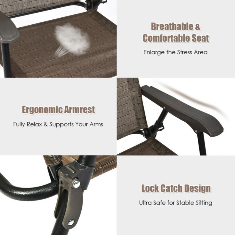 Hivvago Set of 2 Patio Folding Chairs Sling Portable Dining Chair Set with Armrest