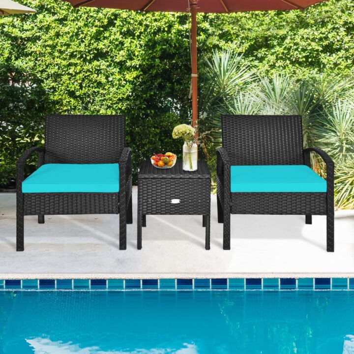 Hivvago 3 Pieces PE Rattan Wicker Sofa Set with Washable and Removable Cushion for Patio