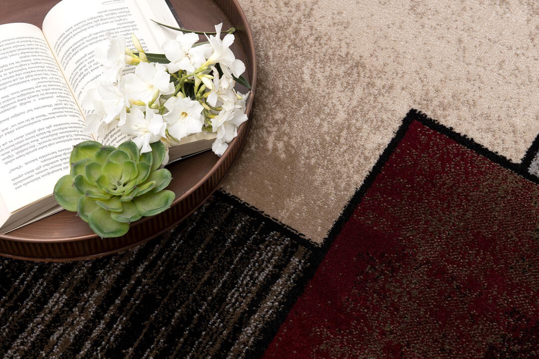 Montage Modern Abstract Checkered Brown Red Indoor Area Rug