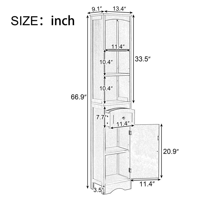 Freestanding Bathroom Storage Cabinet with Drawer and MDF Construction