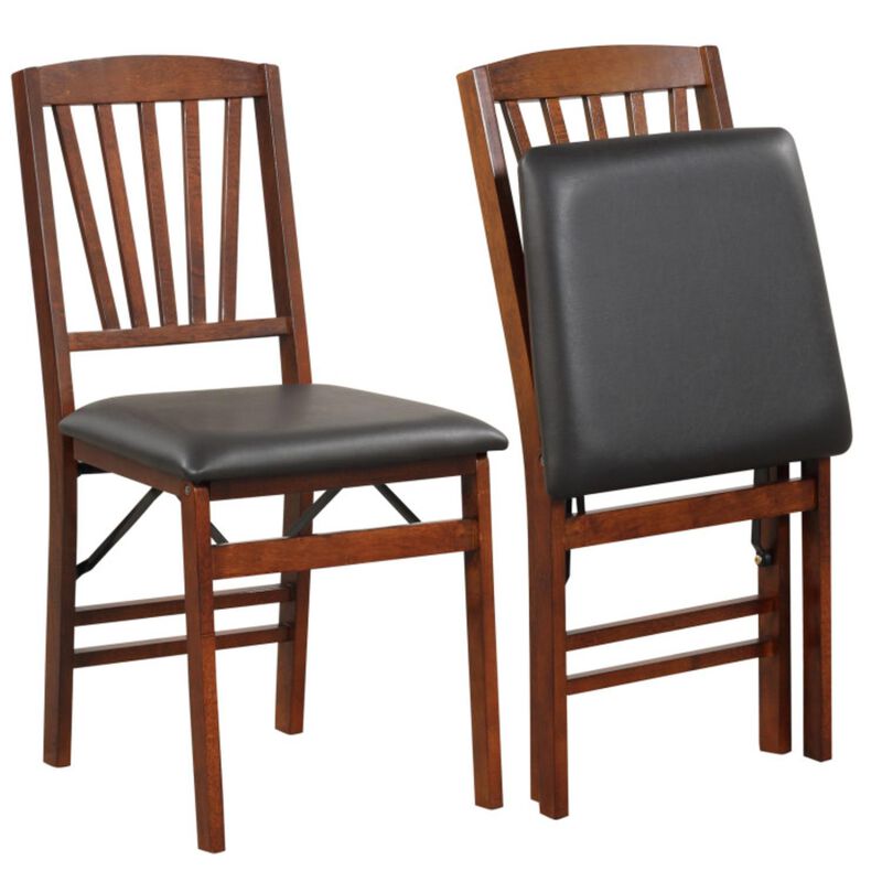 Hivvago Set of 2 Folding Chairs with Padded Seat and Rubber Wood Frame-Brown