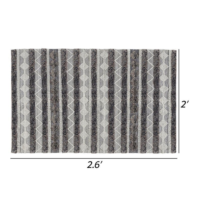 Ako 2 x 3 Indoor Outdoor Small Area Rug, Ivory Abstract Design, Gray Tones - Benzara
