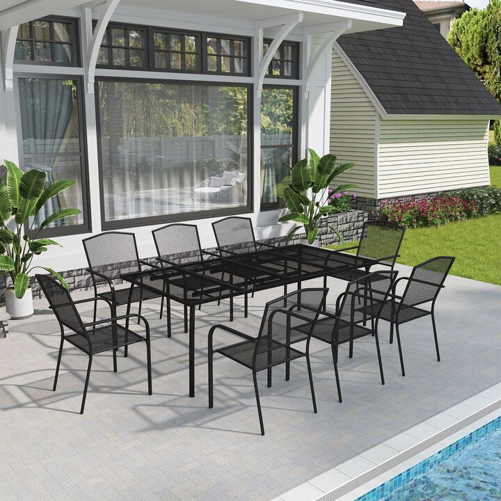 MONDAWE 9-Piece Steel Mesh Table And Chair Set With 8 Pcs Steel Mesh Dining Chairs