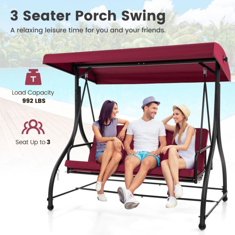 Hivvago 3 Seat Outdoor Porch Swing with Adjustable Canopy