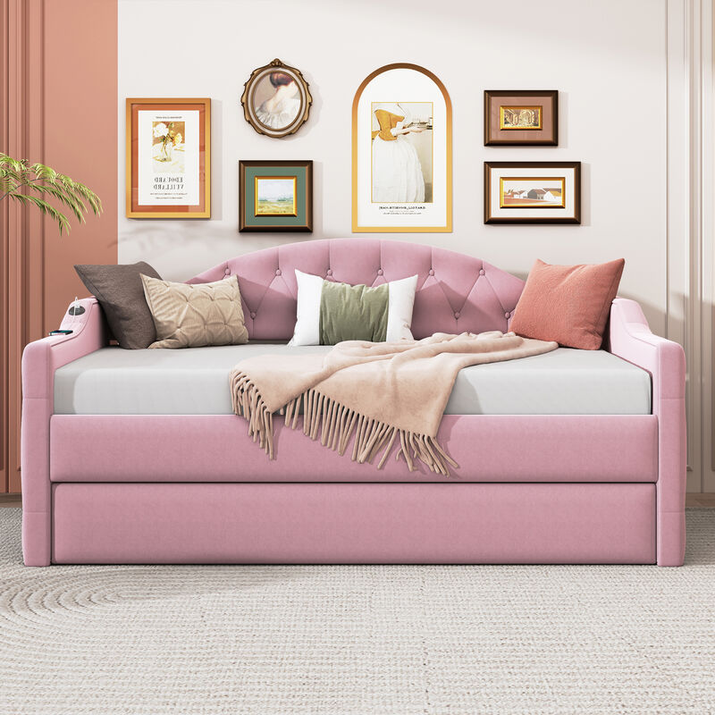 Merax Velvet  Sofa Bed Daybed with Trundle