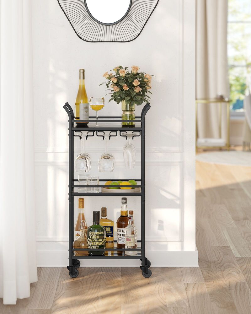Small Bar Cart with 3-Tier Mirrored Shelves – Elegant Mobile Drink Station for Entertaining