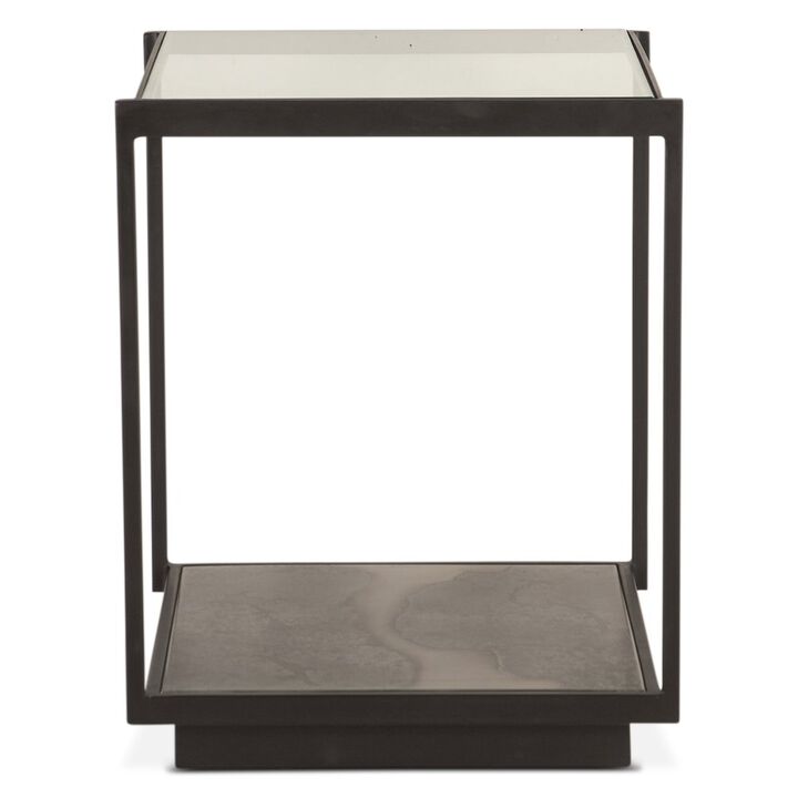 World Interiors St. George 18 Side Table with Glass Top in Oxidized Black