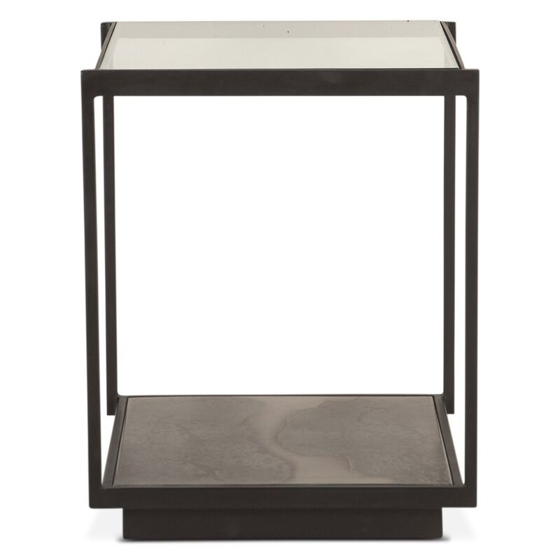 World Interiors St. George 18 Side Table with Glass Top in Oxidized Black