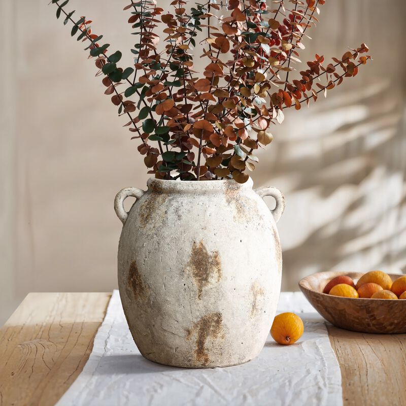 LuxenHome Mottled Brown and White Terracotta 11.8-Inch Tall Indoor and Outdoor Jug Vase with Handles