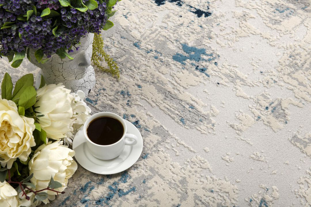 Vogue Abstract Contemporary Blue Cream Indoor Rug