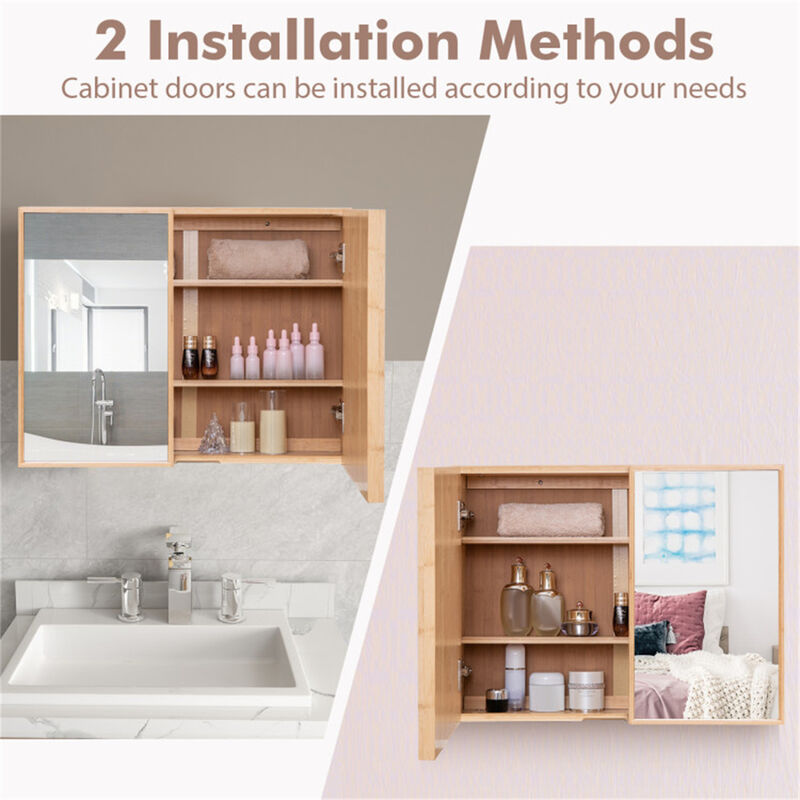 Wall-Mounted Bathroom Cabinet with Mirror, Storage Cabinet with Adjustable Shelves
