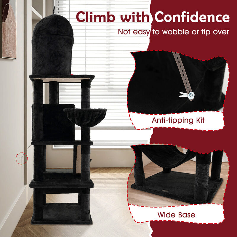 Gothic Cat Tree with 2 Cat Condos and Spooky Dangling Ball for Indoor Cats