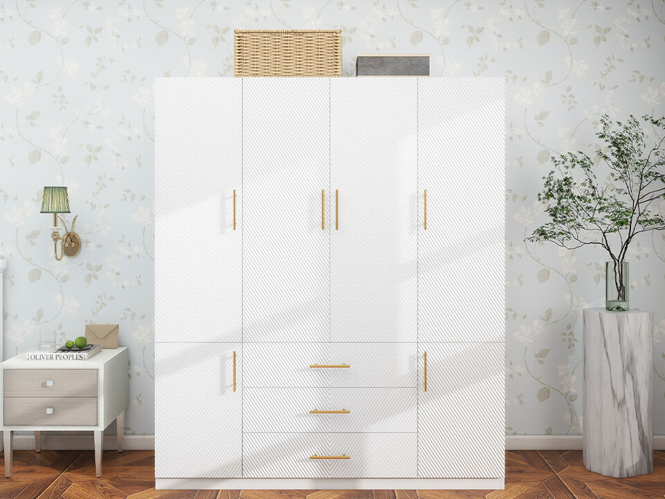 White Wood Wardrobe Closet Armoire Freestanding Closet Cabinet for Bedroom Bathroom Clothes Storage Closet Wardrobe with Hanging Rod, Wooden Clothes Organizer
