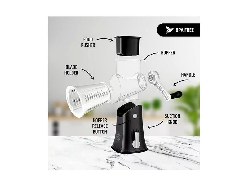 Zulay Kitchen 5 Blade Rotary Cheese Grater with 5 Interchangeable Drums Hand Crank Cheese Shredder and Slicer with Reinforced Suction