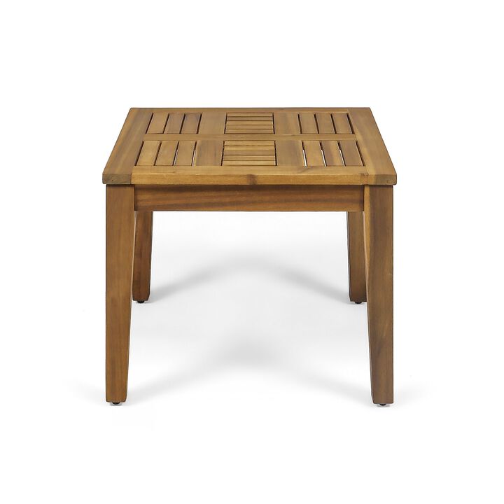 Bops Outdoor Side End Table, 20 Inch Square, Natural Brown Acacia Wood - Benzara