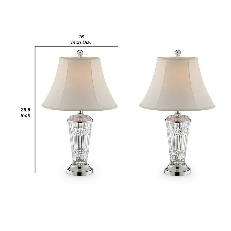 Table Lamp with Semi Fluted Glass Base, Set of 2, Off White-Benzara
