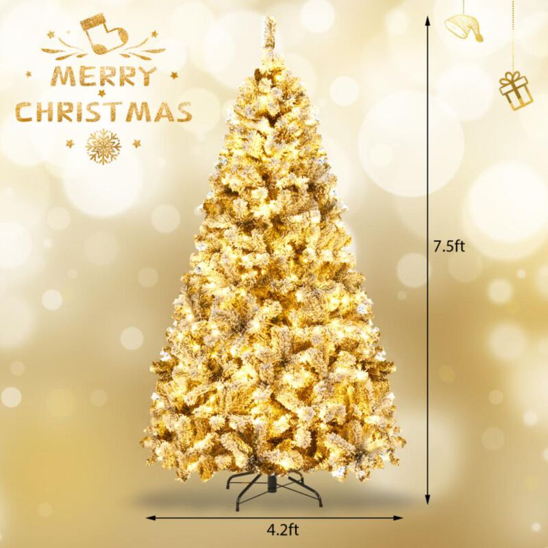 Hivvago Pre-Lit Premium Snow Flocked Hinged Artificial Christmas Tree