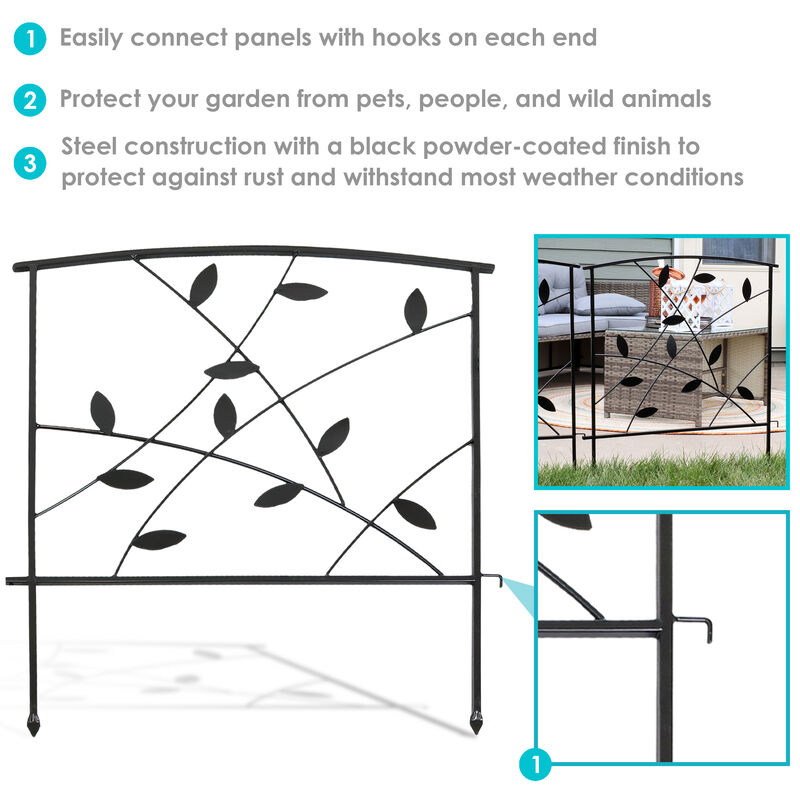 Sunnydaze 5-Piece Modern Leaves/Vines Steel Border Fencing - 6 ft - Black