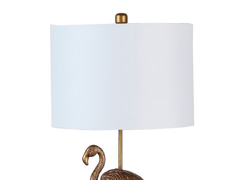 Polyresin Standing Flamingo Design Table Lamp with Round Base, Gold - Benzara