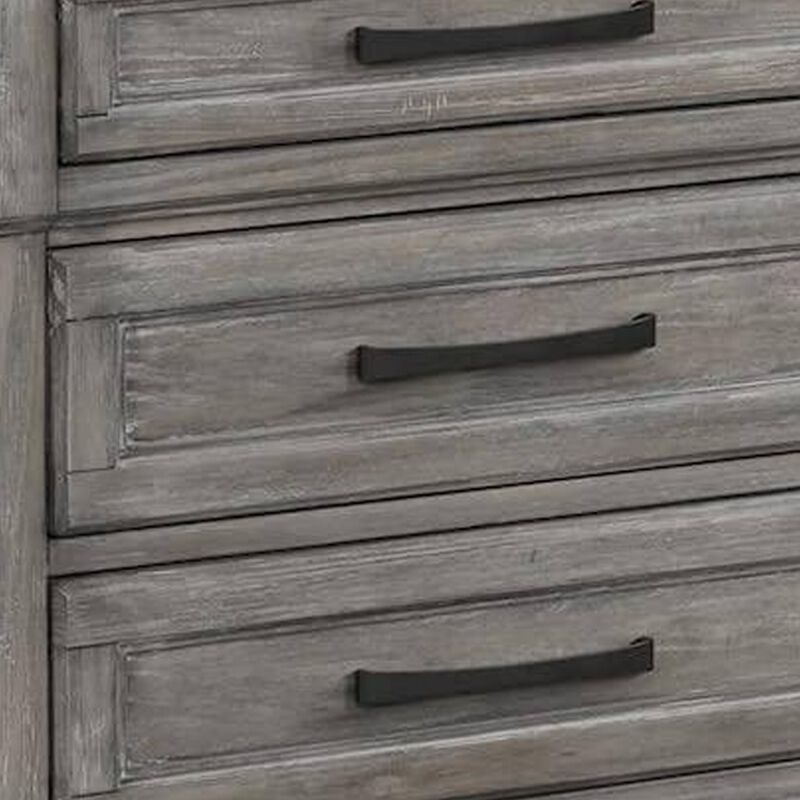 Demi 29 Inch Wood Nighstand with 3 Drawers, Metal Bar Handles, Oak Gray - Benzara