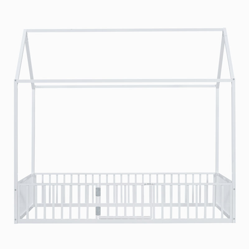 Merax Metal House Bed with Fence and Door