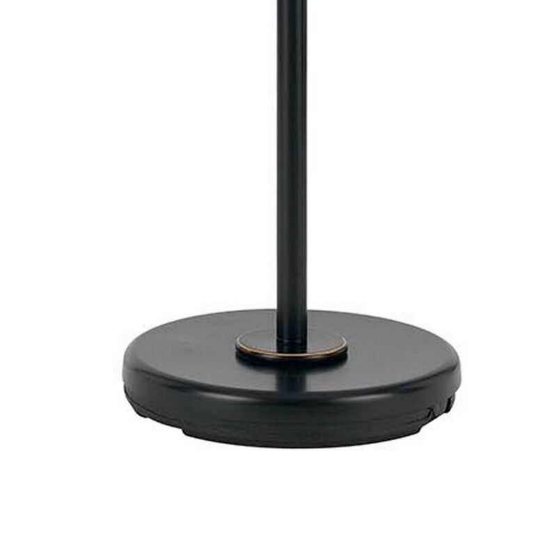 3 Way Metal Body Floor Lamp with Swing Arm and Conical Fabric Shade, Black-Benzara