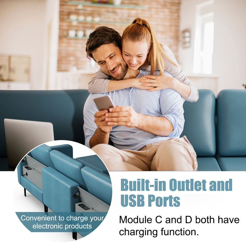 Costway Modular L-shaped Sectional Sofa with  Reversible Chaise & 4 USB Ports