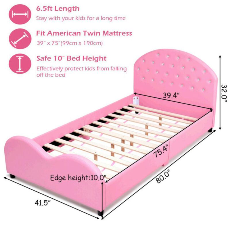 Hivvago Twin Size Upholstered Platform Toddler Bed with Wood Slat Support