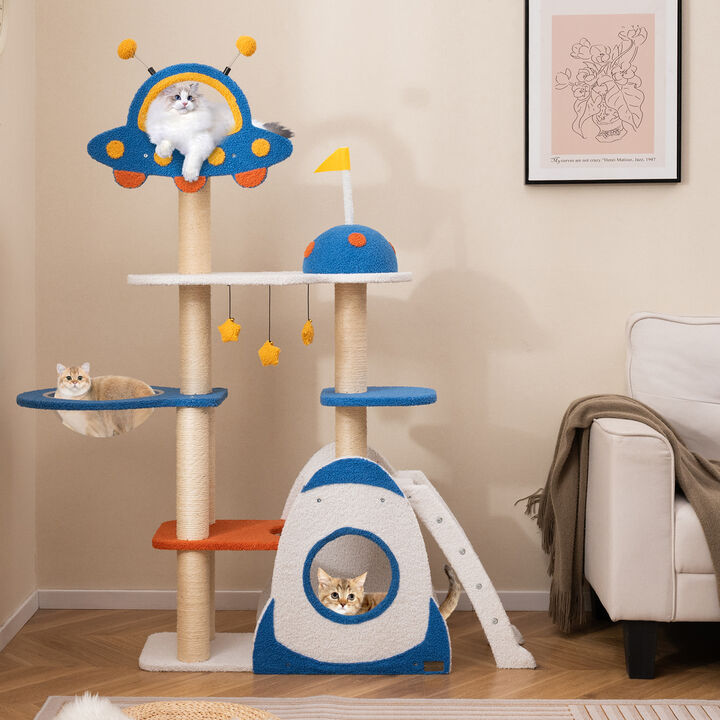 Space Theme Cat Tree Multi-level Cat Tower with Sisal Covered Scratching Posts
