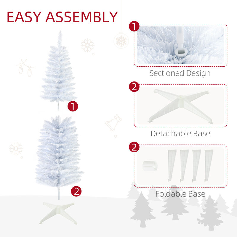 5' Snow Flocked Artificial Christmas Tree Pencil Xmas Tree w/ Branch Tips White