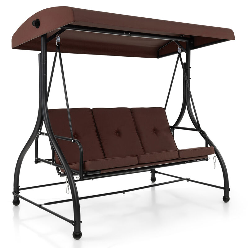 3 Seat Outdoor Porch Swing with Adjustable Canopy