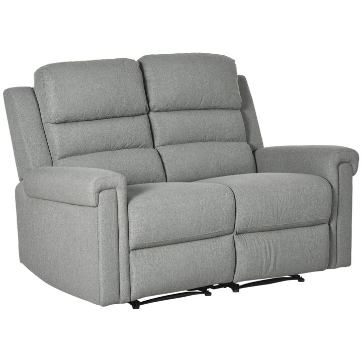 Grey Living Room Relaxation: 2-Seater Manual Reclining Sofa with Linen Fabric