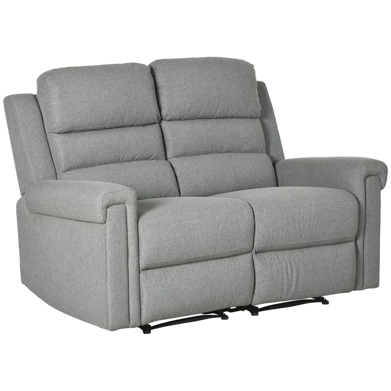 Grey Living Room Relaxation: 2-Seater Manual Reclining Sofa with Linen Fabric