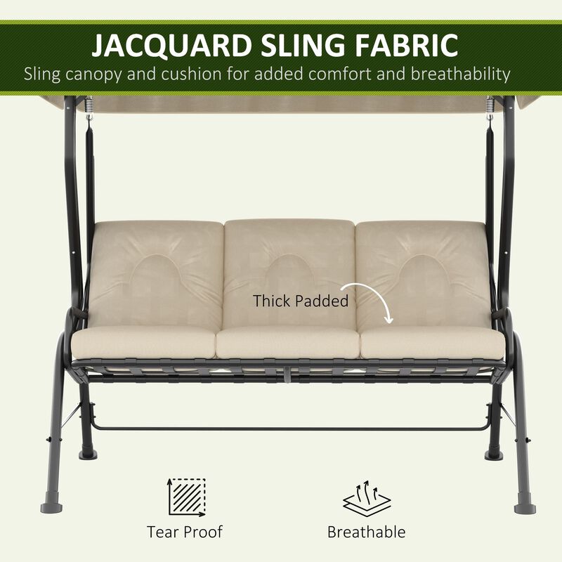 Cream White Porch Swing: 3-Seat Patio Chair with Adjustable Canopy