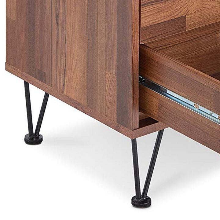 Contemporary 2 Drawers Wood Nightstand By Deoss, Brown-Benzara