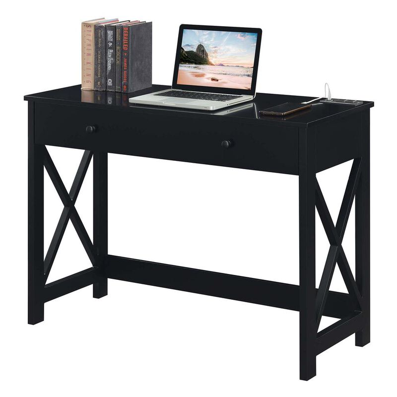 Convenience Concepts Oxford 42 inch Desk with Charging Station Black